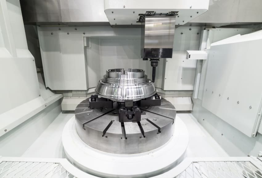 The interior of the 5-axis CNC machine