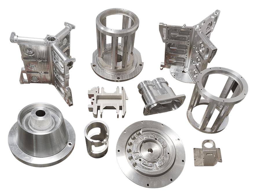 Multiple metal parts machined by CNC milling